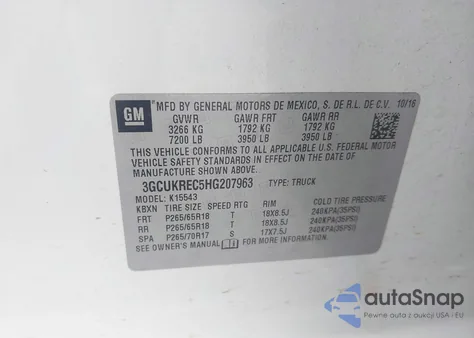 2017 Chevrolet Silverado K1500 Lt z USA, uszkodzony, nr VIN 3GCUKREC5HG207963